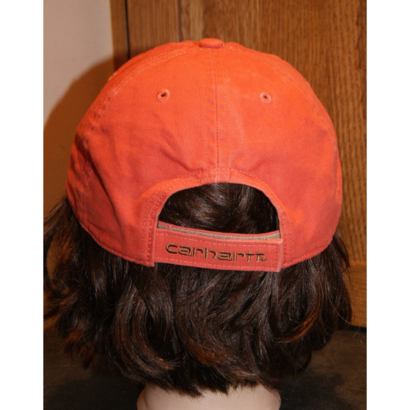 Carhartt Leather Patch Coral Orange Hat Cap Casual Fit OSFA - Picture 4 of 7